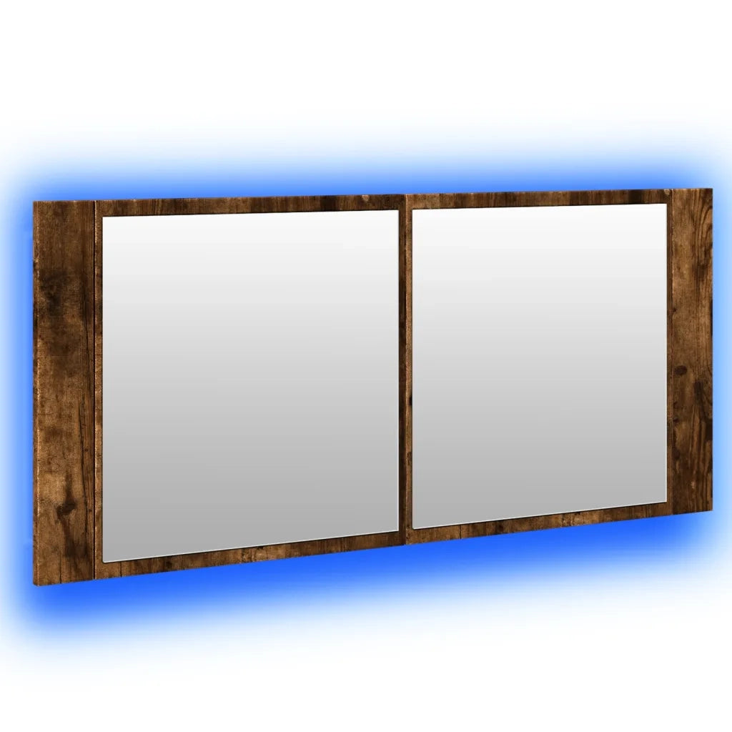 Armadietto a Specchio con LED-Mobiletto a specchio Rovere Fumo 100x12x45 cm