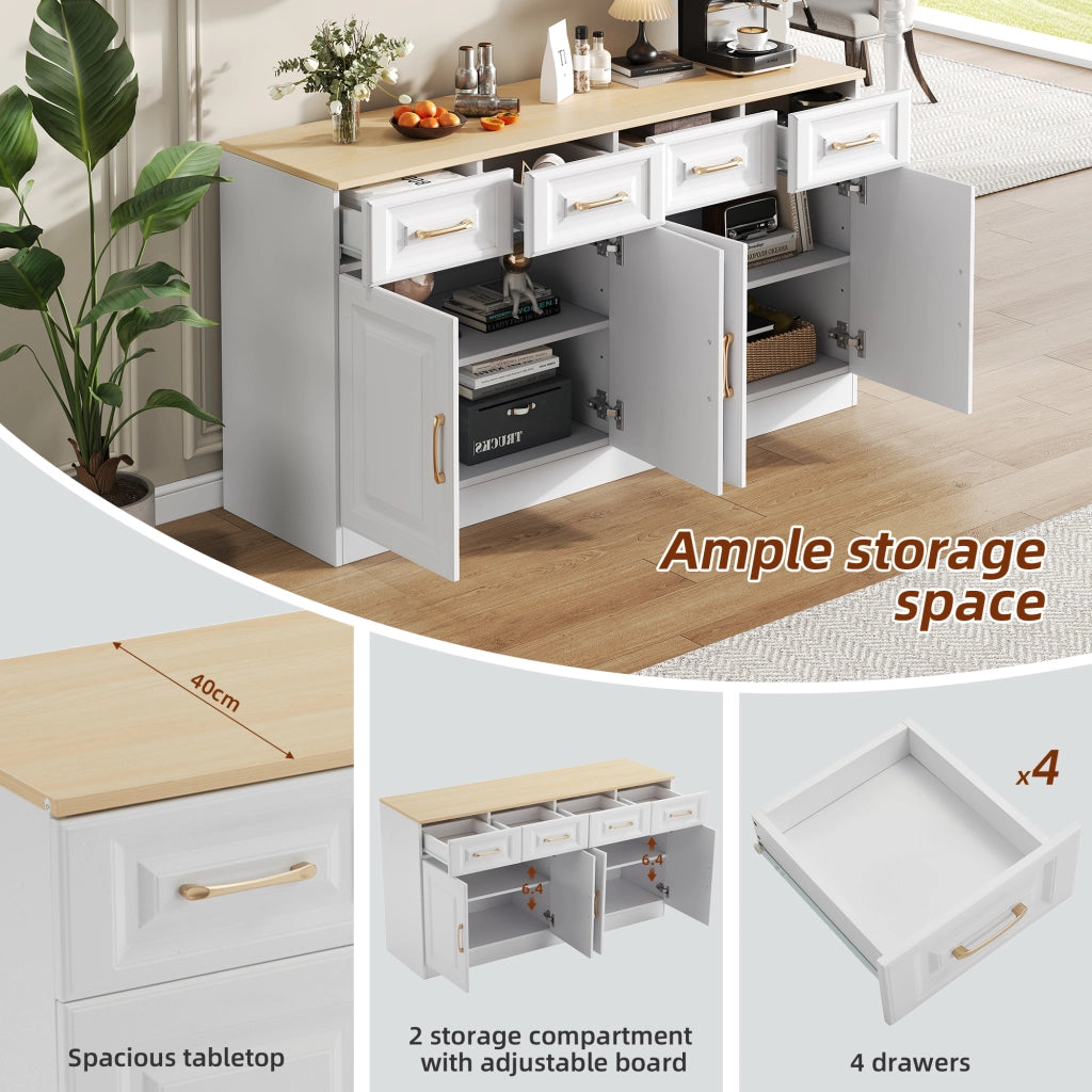 Credenza Buffet ¨C MINIMAL ¨C Bianco, Legno, 4 Cassetti, 4 Ante, 140 cm