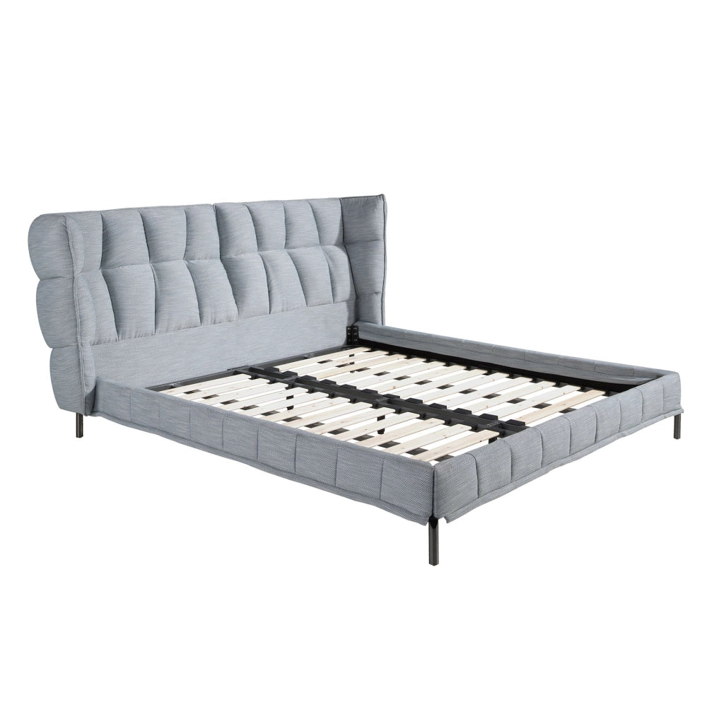 Letto in tessuto grigio-bluastro chiaro