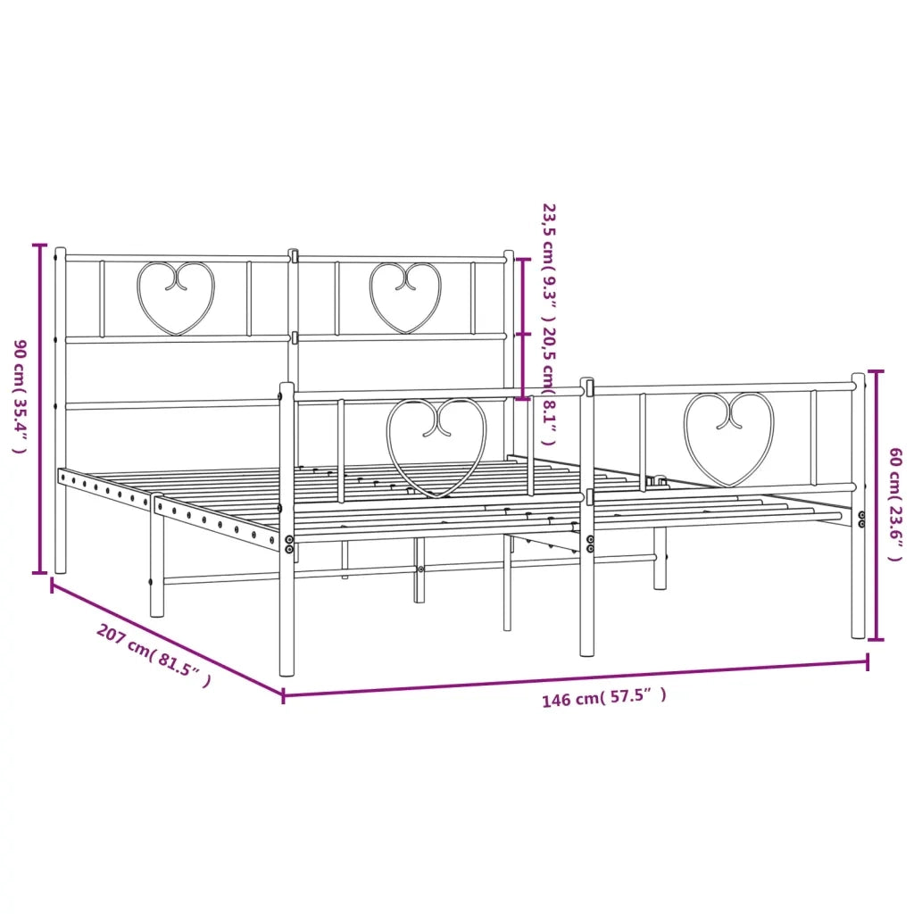 Letto matrimoniale | Letto per adulti | Giroletto con Testiera e Pediera Metallo Bianco 140x200 cm