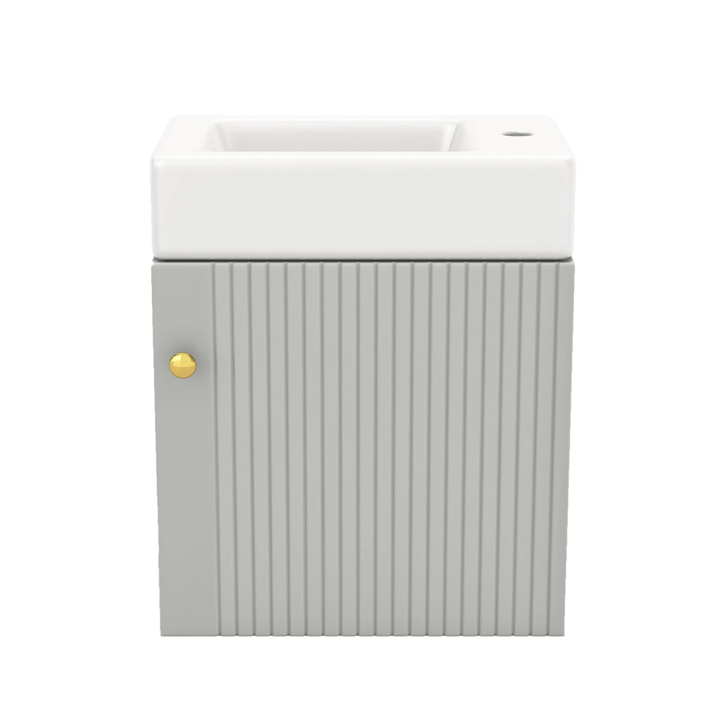 Mobile Bagno Sospeso con Lavabo 46 cm; Anta con Motivo 3D; MDF; Grigio e Bianco