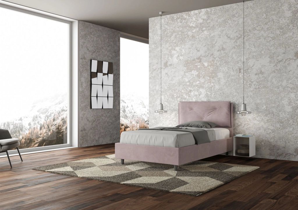 BS COM Letto una piazza e mezza con rete imbottito 110x200 microfibra glicine