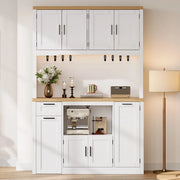 Mobile da cucina con cassetti su tre livelli e ripiani regolabili con LED e prese in MDF bianco e naturale