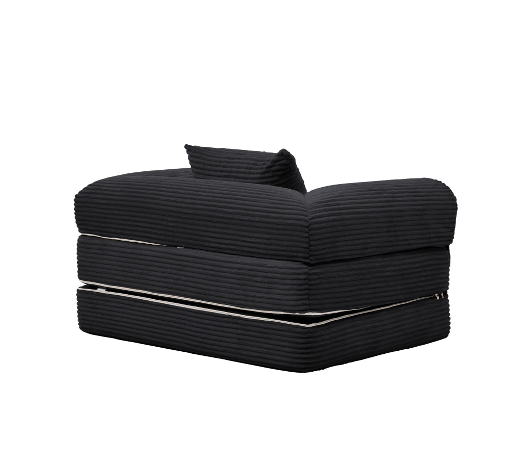 Poltrona letto singola trasformabile 2 in 1 in tessuto a coste nera