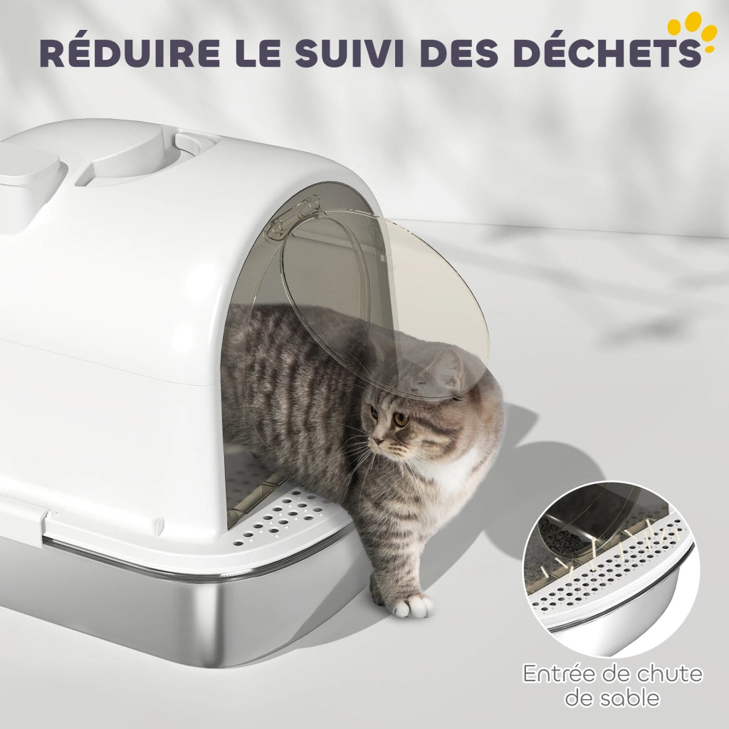 Mobiletto per lettiera gatto chiuso in acciaio inox ¨C Minimal ¨C bianco 52.4x41.3x39.9 cm