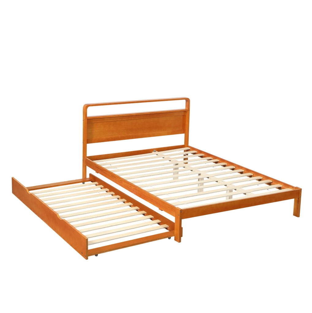 Letto matrimoniale 140x200 cm con letto estraibile 90x190 cm in legno naturale HOMVRA