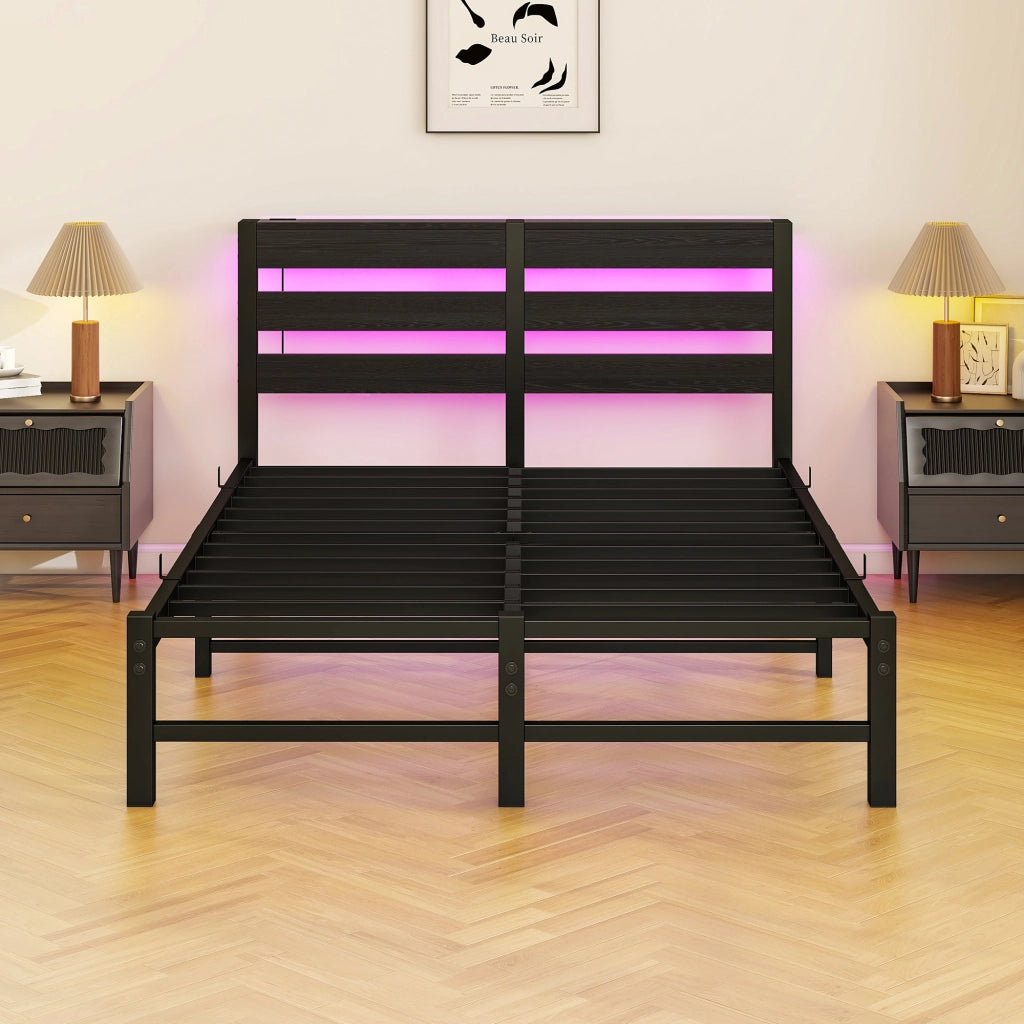 letto in metallo e legno nero 120 x 200 cm