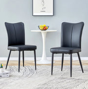 Set 2 sedie da pranzo in similpelle PU nera con gambe in metallo HOMVRA