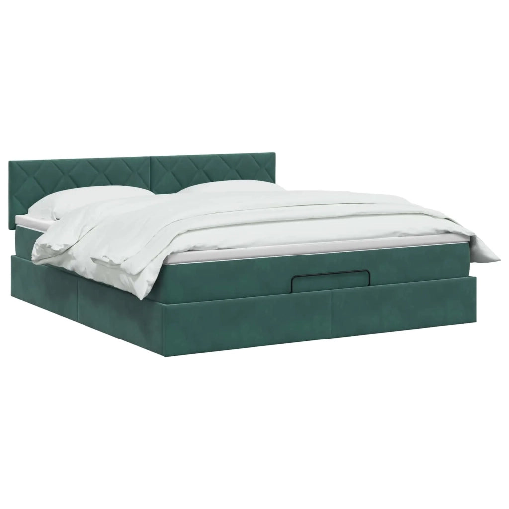 Letto Ottomano con Materasso e LED Verde Scuro 140 x 200 cm 3457218