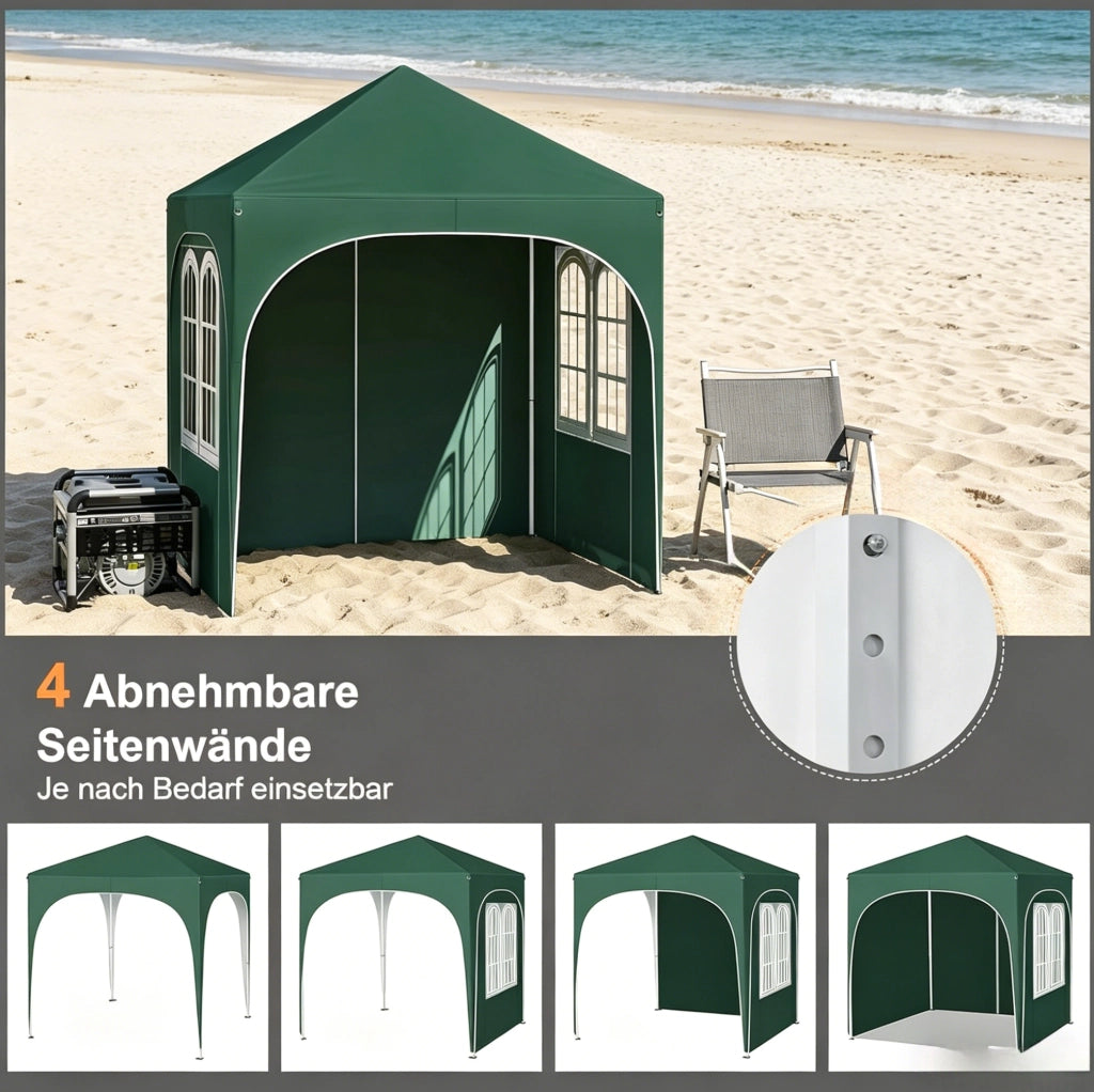 Gazebo pieghevole 2x2 m verde con pareti laterali e borsa
