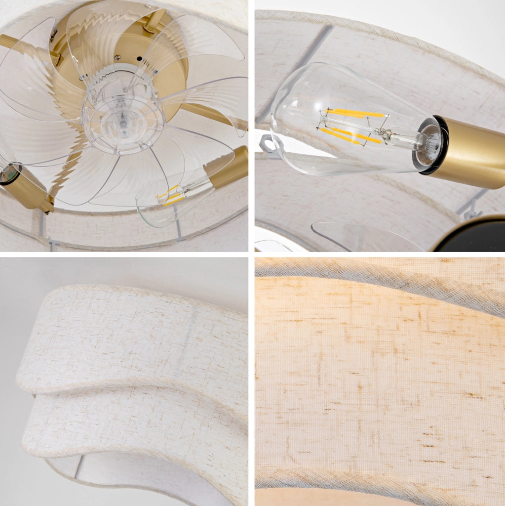 Ventilatore da soffitto con luce 19 pollici; controllo via app e telecomando; oro e bianco