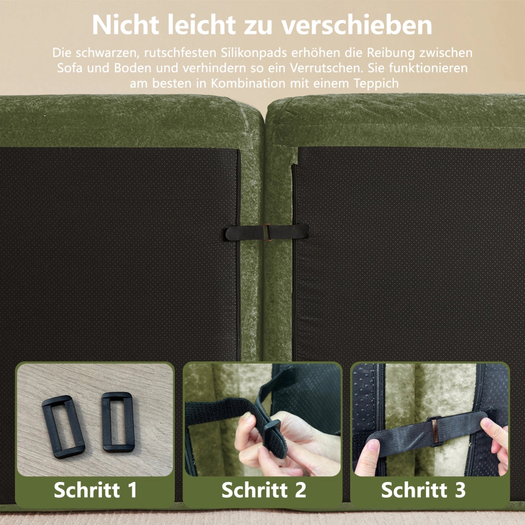 Divano modulare senza struttura con pouf in ciniglia verde schiuma ad alta densità 32D design basso 204 × 171 × 76 cm