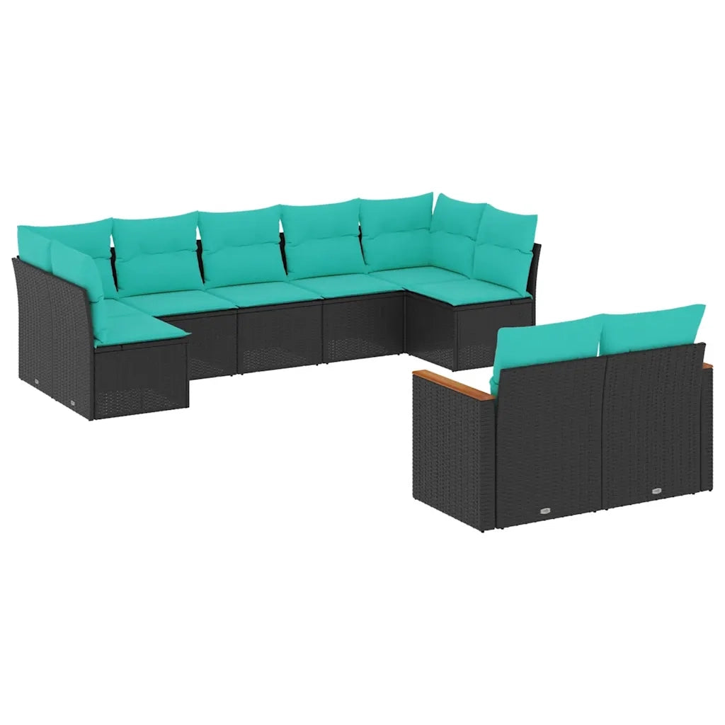 Set Divani da Giardino 9 pz con Cuscini Nero in Polyrattan 3226288
