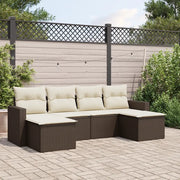 Set Divano da Giardino 6 pz con Cuscini-Sofa da Giardino-Divanetto da esterno Marrone in Polyrattan 443172