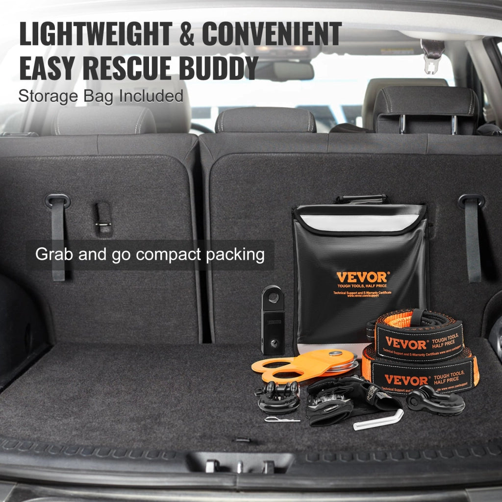 Kit di Recupero Fuoristrada con Cinghia di Traino 7,6x914,4 cm, Grilli 20 T, Puleggia, Ricevitore e Borsa, Robusto per Camion Jeep ATV