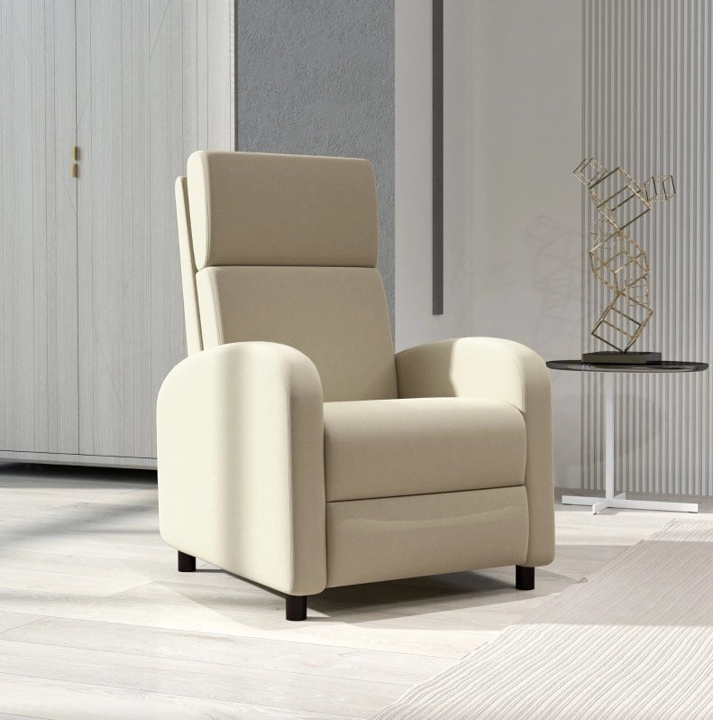 Poltrona Relax con Funzione Lettino in Tessuto Cordato Crema con Poggiapiedi, Capacità 120 kg, Ideale per Soggiorno