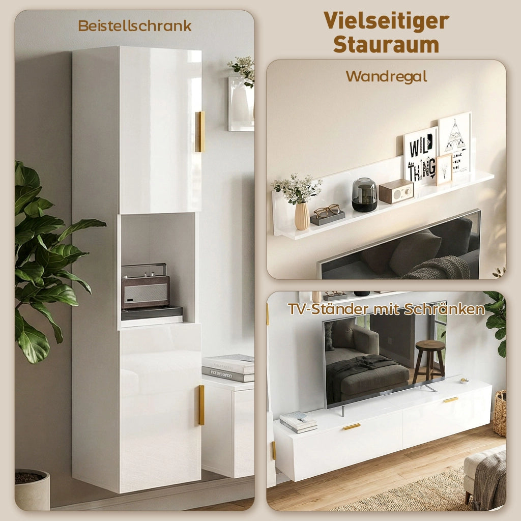 Mobile TV Sospeso a Parete 180 cm con Ante a Ribalta Mobile Porta TV Bianco Lucido Salvaspazio Design Moderno per Soggiorno