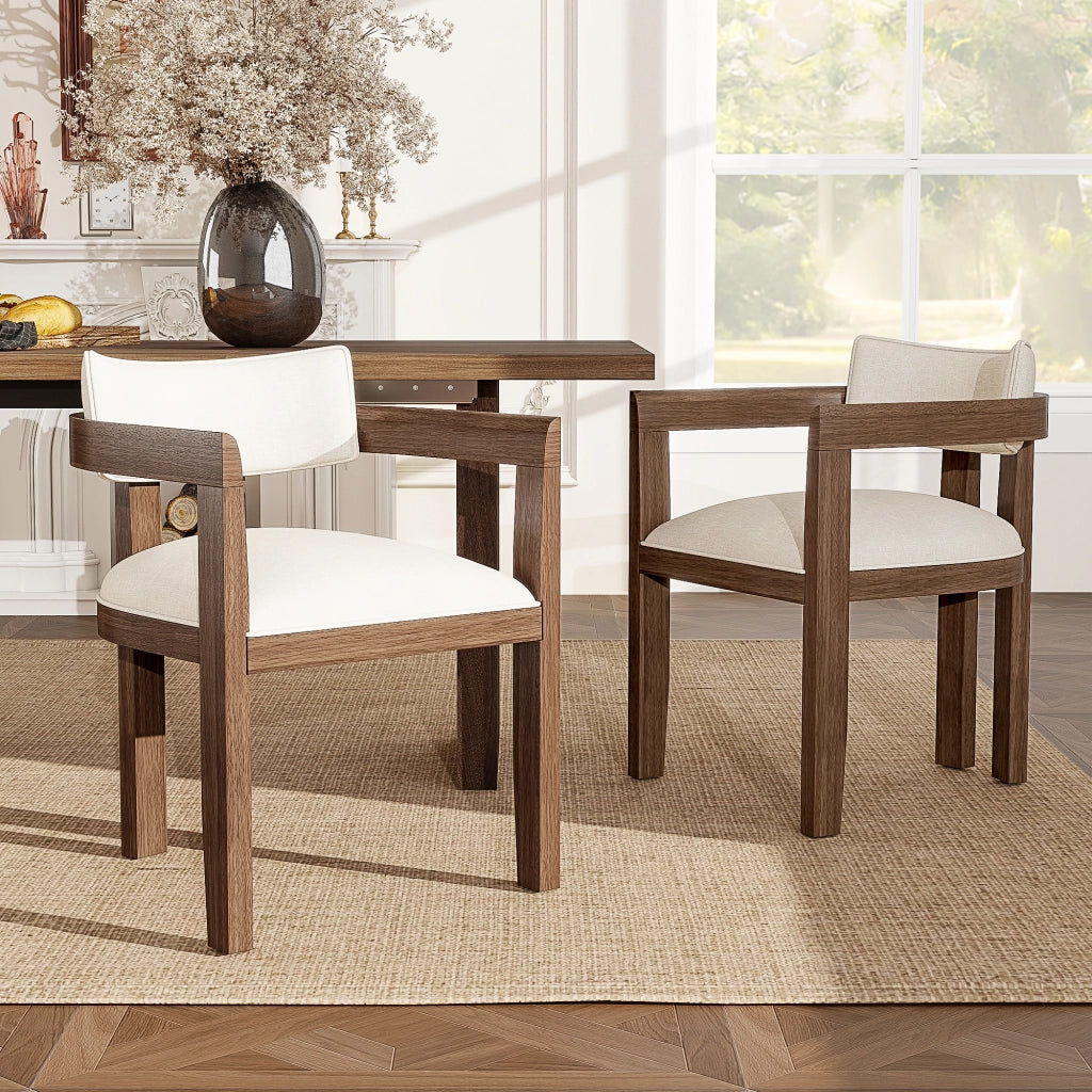 SEDIA con braccioli Set da 2 pezzi Legno massello e lino Colore noce