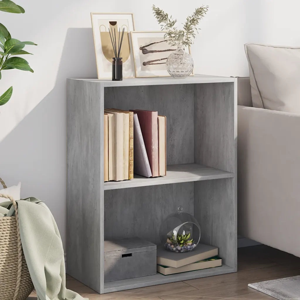Libreria 2 Ripiani-Scaffale per Libri-Mobile di Stoccaggio Grigio Cemento 60x30x76,5 Legno Multistrato