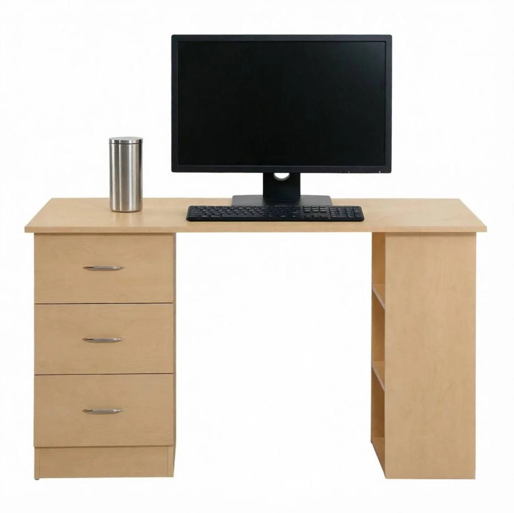 Scrivania ULEVR 120x49x72 cm con 3 cassetti e 3 ripiani reversibili, effetto legno chiaro