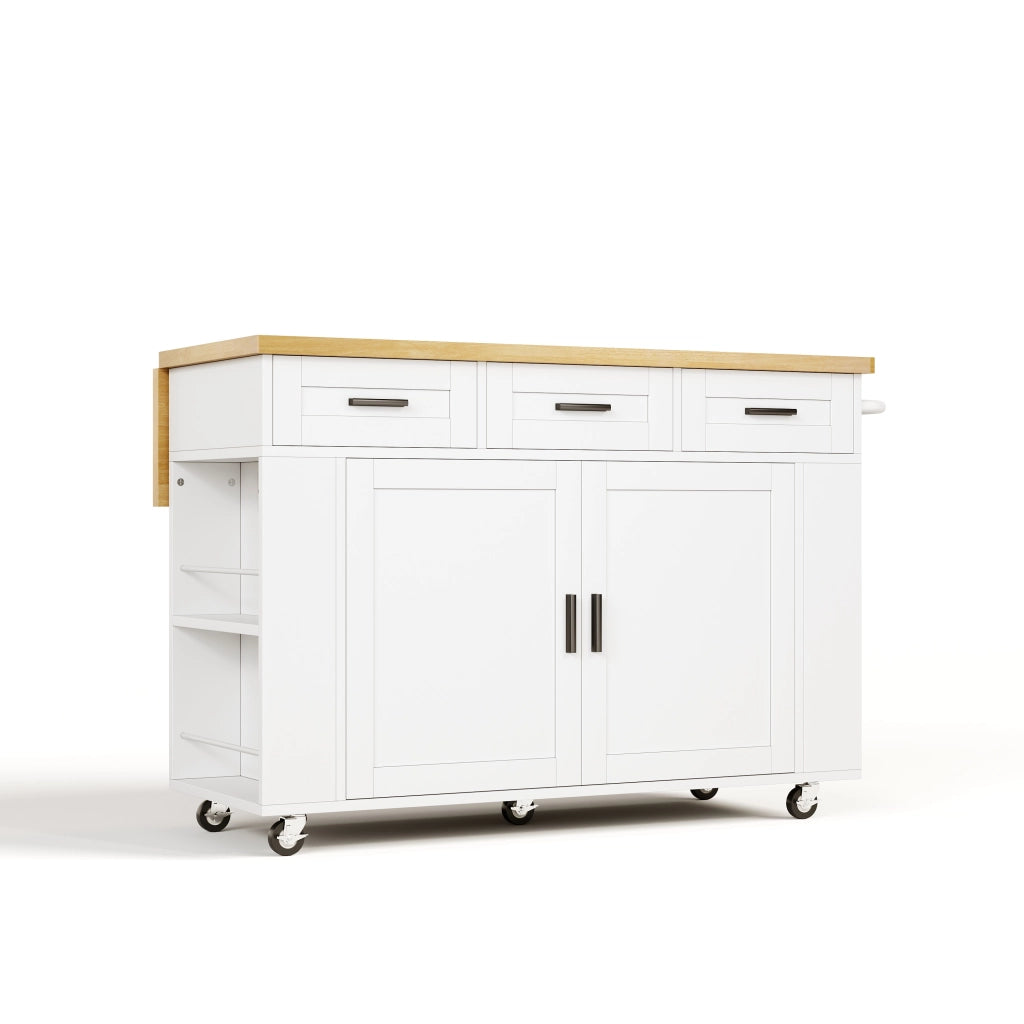 Credenza da cucina con 3 cassetti; 2 organizer e prese USB - per cucina - in MDF - 120×70×84 cm - bianco naturale