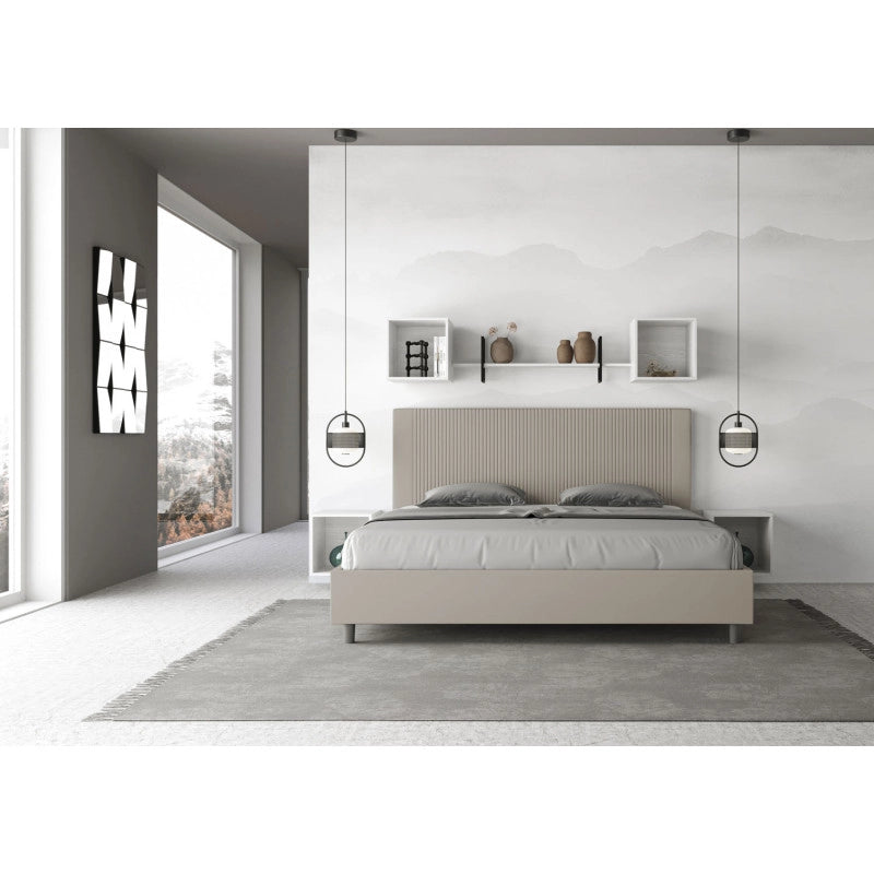 Letto imbottito Matrimoniale 190x200 cm Goya - Similpelle,Senza rete,Tortora