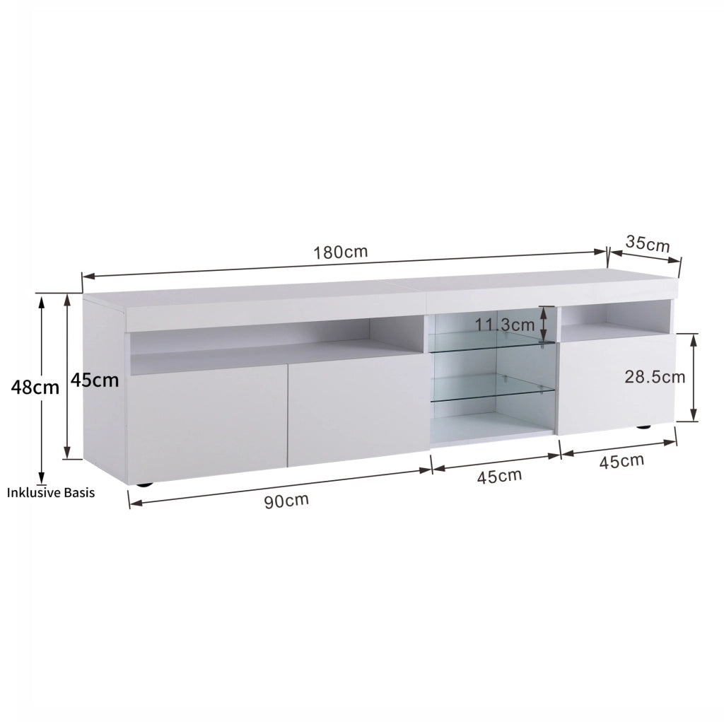 Mobile TV moderno 180 cm con illuminazione LED variabile in MDF bianco