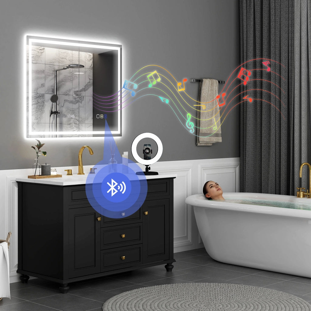 Specchio Bagno LED 80 x 100 cm con Bluetooth Antiappannamento Interruttore Touch Luce Regolabile 3 Colori Argento