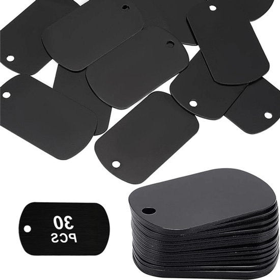 Etichette per Cani in Alluminio per Gravatura - Placca Identificativa a Forma di Scudo (30 pezzi, 5 x 29 cm) - Chiave a Tendina in Metallo 1 mm Spesso - Attività Ricreative e Fai da Te