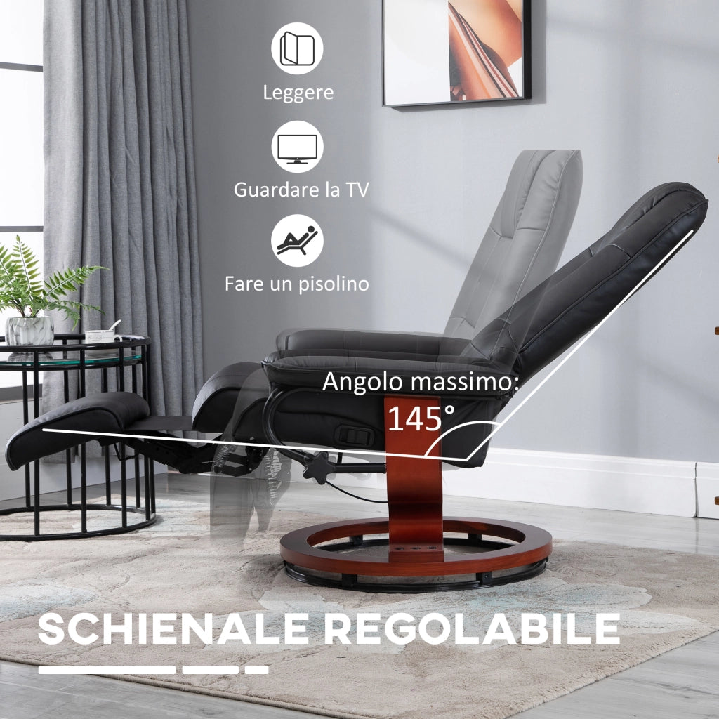 Poltrona Relax Reclinabile con Poggiapiedi ¨C Xylo ¨C Similpelle Nera 145¡ã
