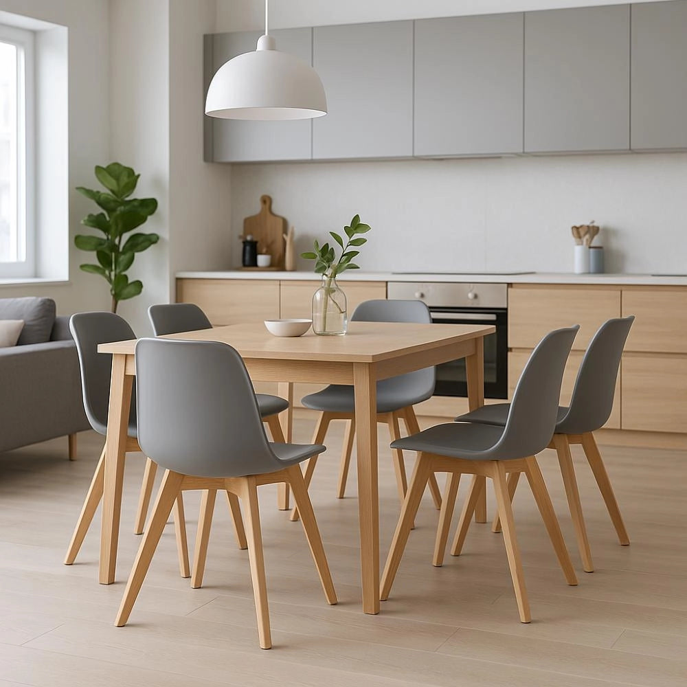 Set 4 Sedie da cucina in polipropilene con gambe in legno e cuscino 49x57x82 cm Colore Elefante FLORA