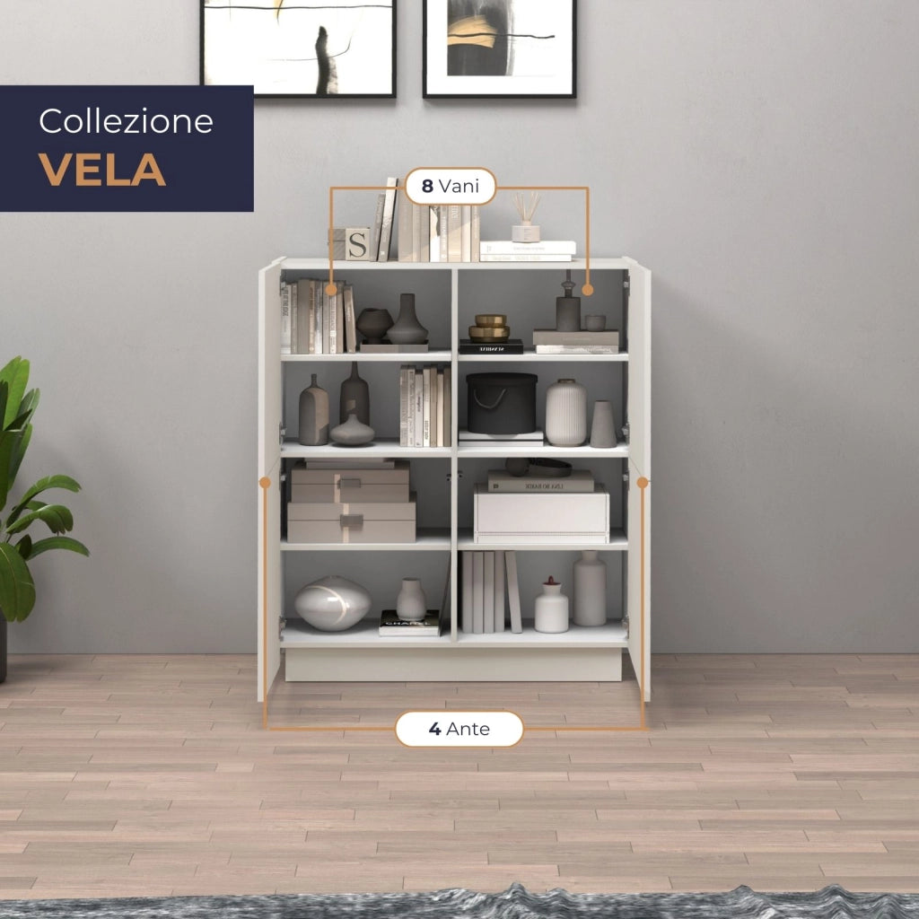 WHOUS Credenza Vela con 4 ante colore cashmere 100x35x120,4 cm