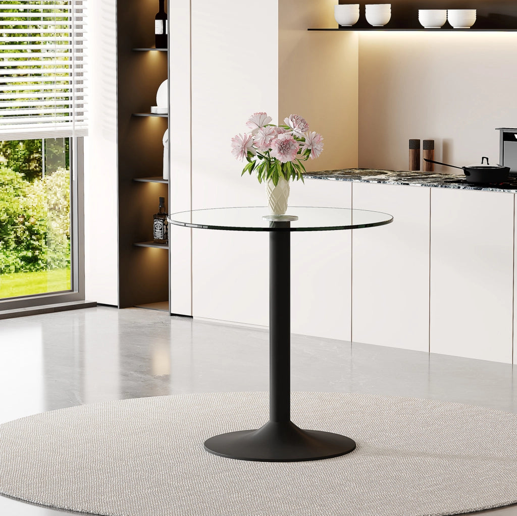Tavolo da bar rotondo 89 x 89 x 92 cm in vetro temperato nero, stile moderno