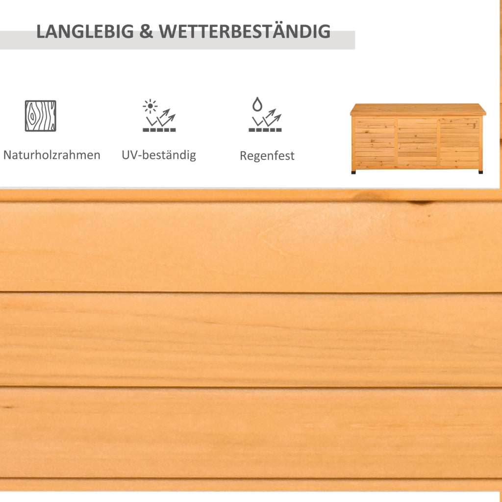 Baule da esterno in legno con coperchio apribile e rivestimento idrorepellente giallo 127 × 56 × 60 cm