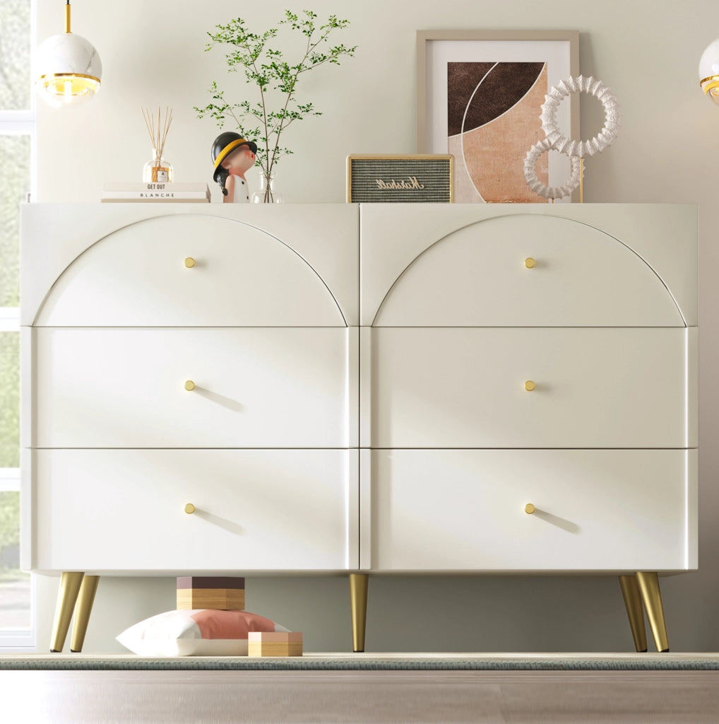 Cassettiera 6 cassetti 120x40x85 cm in pannello truciolare crema bianco HOMVRA