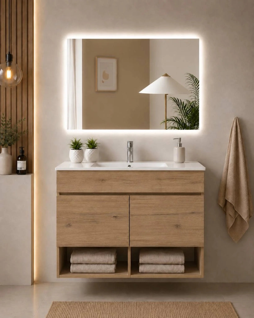 Mobile bagno sospeso con lavabo ORIGENBATH NEBARI con ante con colonna 120x45 cm 1 vasca estepa con colonna