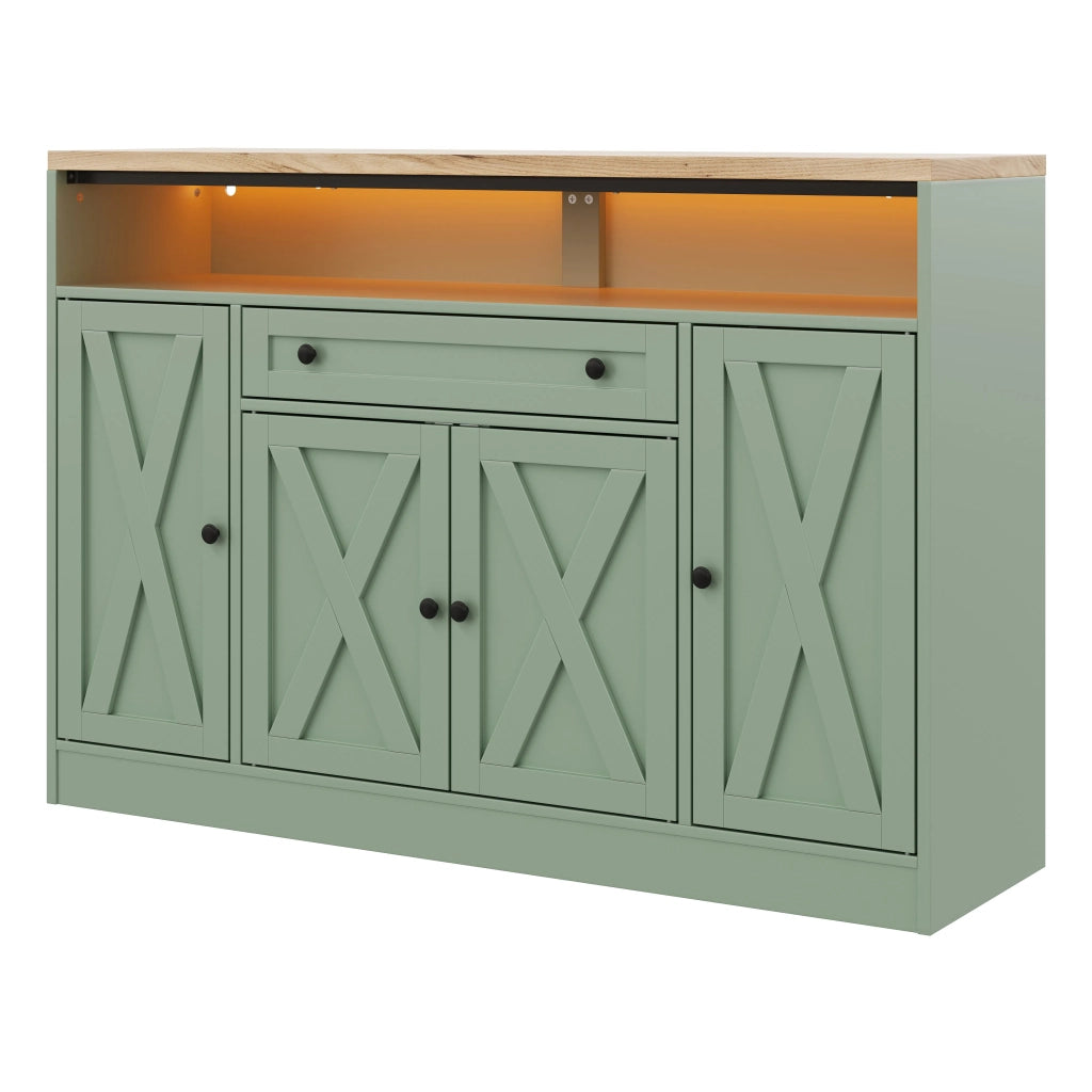 Mobile da cucina e soggiorno, 140x35x95 cm, con illuminazione LED, 1 cassetto, ripiani ante e 4 porte a granaio