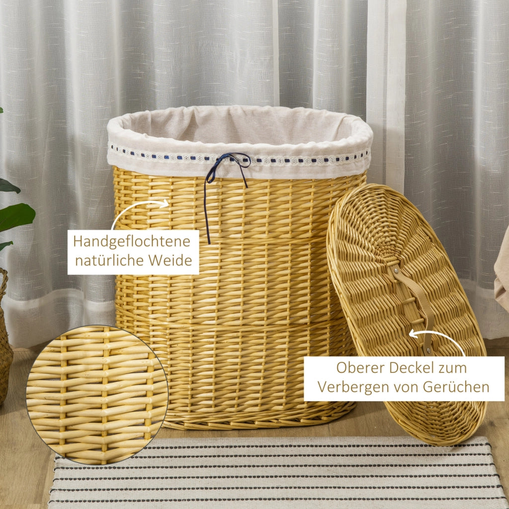 Cesto porta biancheria in vimini con coperchio 100L 51x38x57cm naturale per bagno e camera da letto