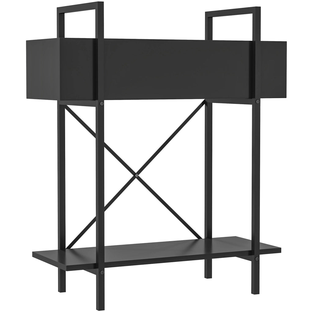 Porta piante a 2 livelli in metallo nero 70 cm, da interno ed esterno