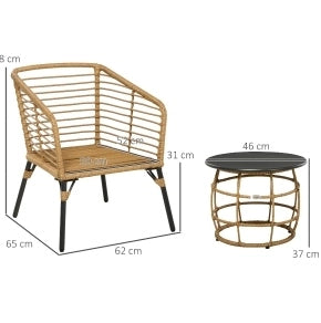 Set bistrot da giardino ULEVR 3 pezzi con 2 poltrone, tavolino e cuscini, rattan PE color sabbia