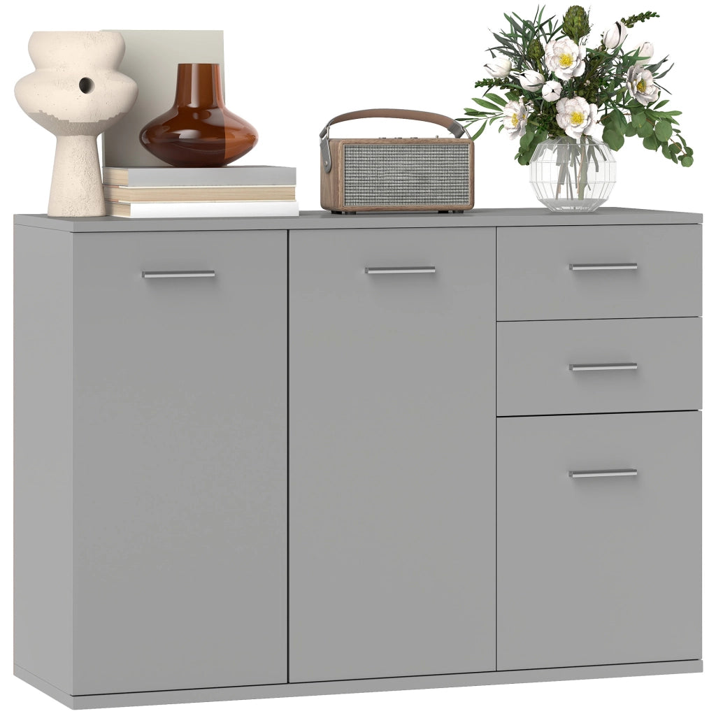 Credenza Moderna 106x35x76 cm con 3 Armadietti e 2 Cassetti Grigio Chiaro