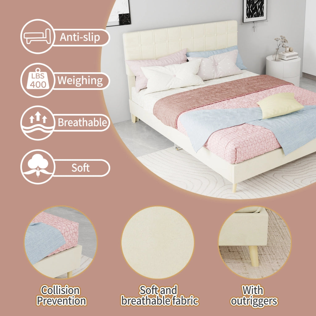letto in velluto beige 140 x 200 cm