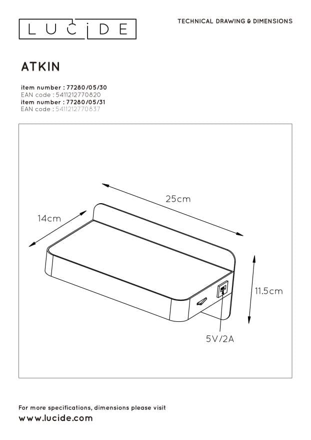 Applique Lucide Atkin bianco/legno LED 5W 2700K 350lm