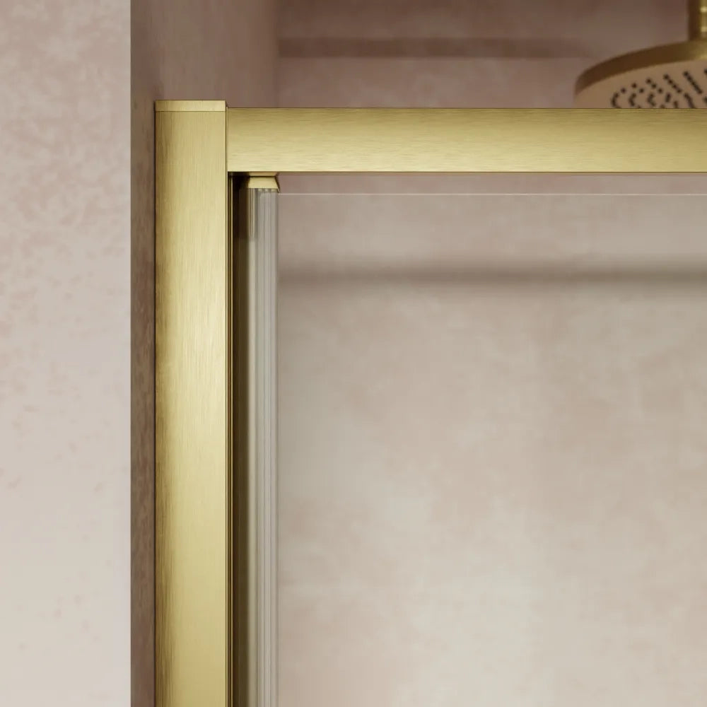 Box doccia slim 100x70cm con apertura saloon e parete fissa profili oro spazzolato e vetro 6mm trasparente anticalcare h190| Portofino
