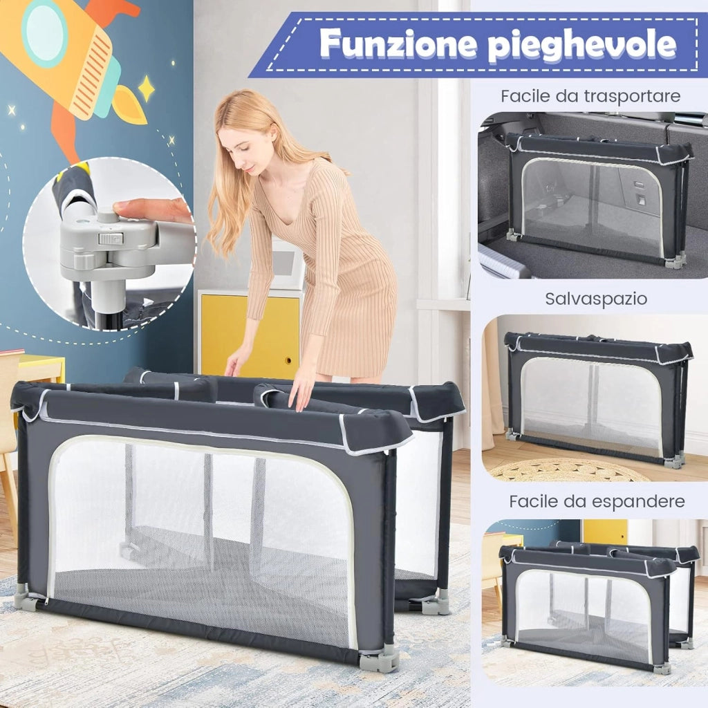Recinto per Bambini, Box per Bambini con Rete Traspirante, Centro Attività per Bambini con 50 Palline, Box Giochi per Bambini 0-3 Anni (Grigio Scuro, ‎124 x 124 cm)