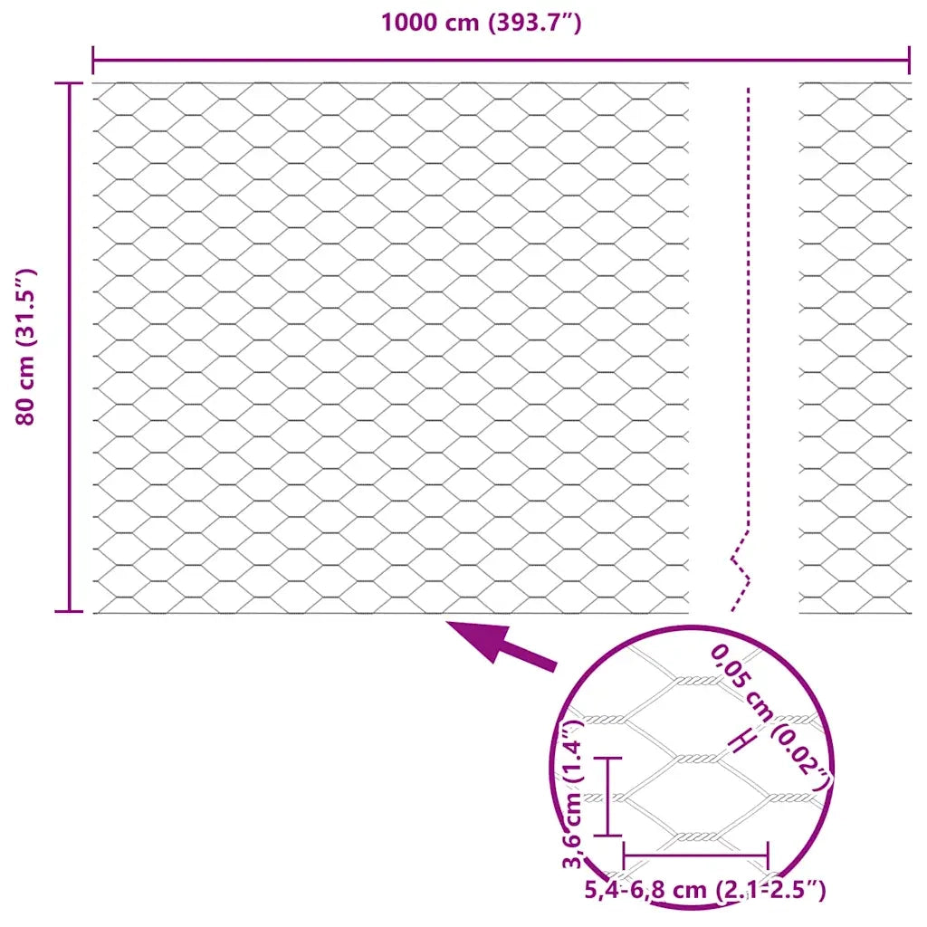 Recinzione Esagonale Argento 0,8 x 10 m Acciaio zincato 42005639