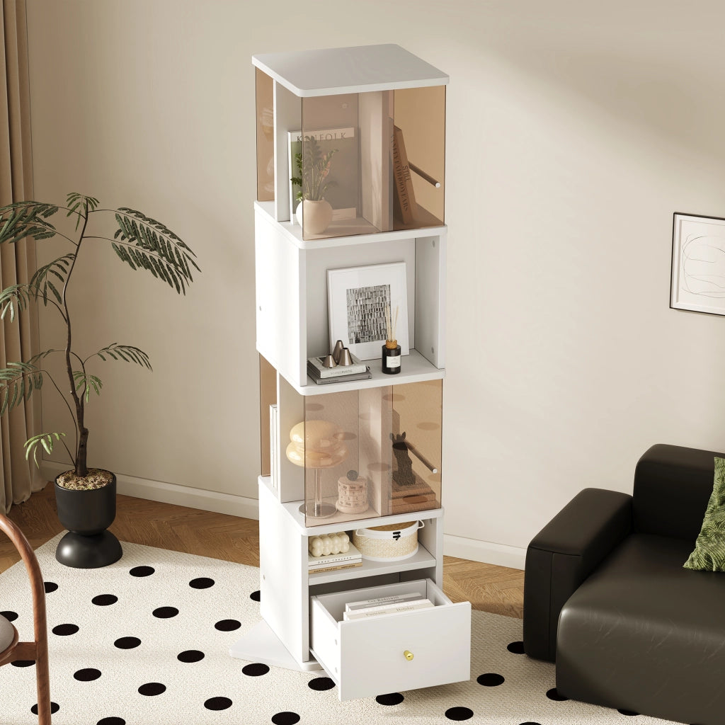 VETRINA Girevole 50x50x160 cm in MDF e Vetro Temperato Marrone Bianco+Marrone
