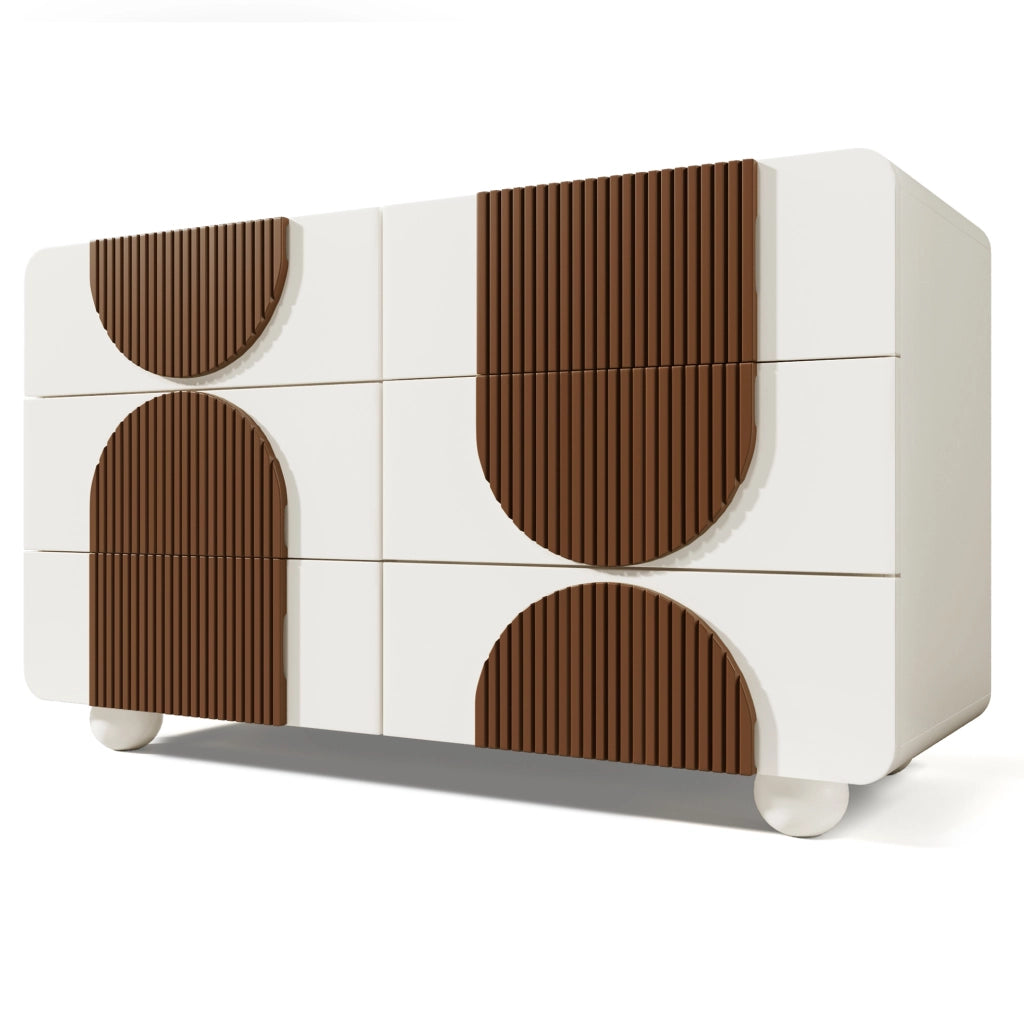 Cassettiera 6 cassetti 121x41x71 cm bianca in MDF e legno massello HOMVRA