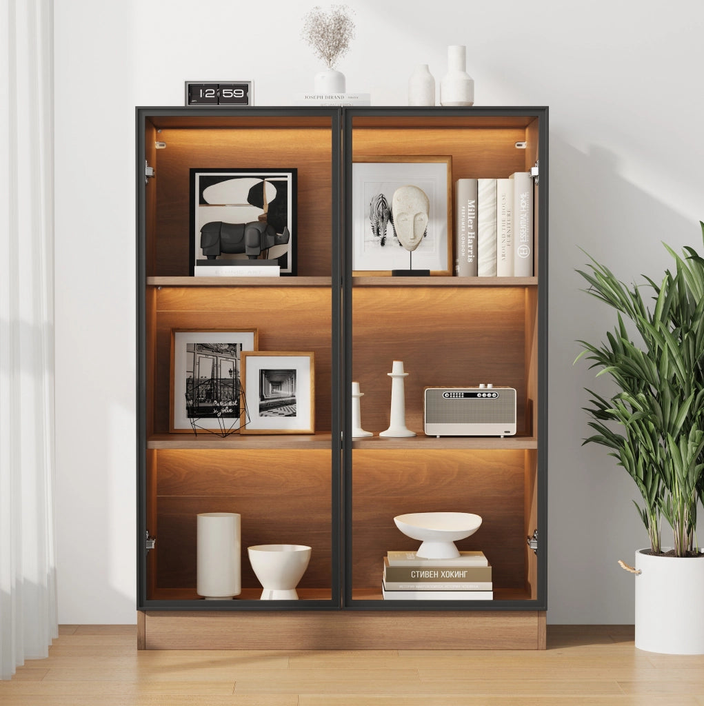 Vetrina in vetro con LED; 80 x 30 x 106 cm; rovere naturale