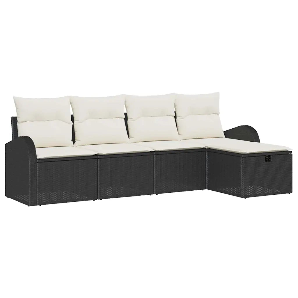 Set di divani con cuscino 5 pcs Nero e Crema polyrattan